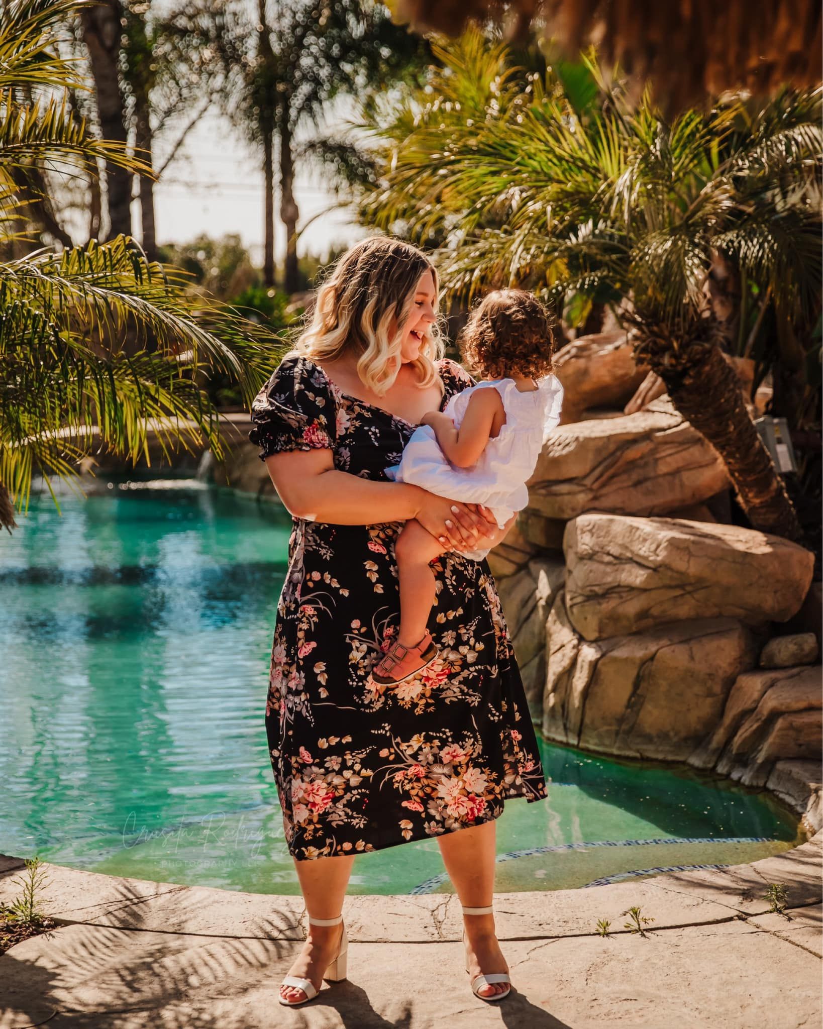 Tropical mother and daughter photography session near Chino, California