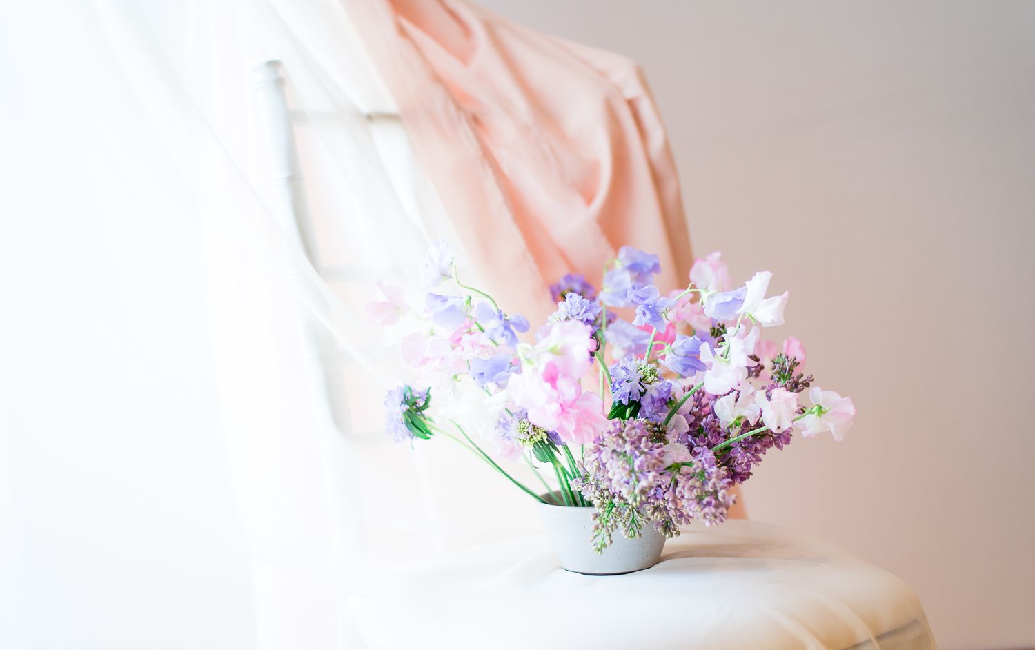 pink white and purple floral arrangement centerpiece for a spring wedding at The Center Cincinnati