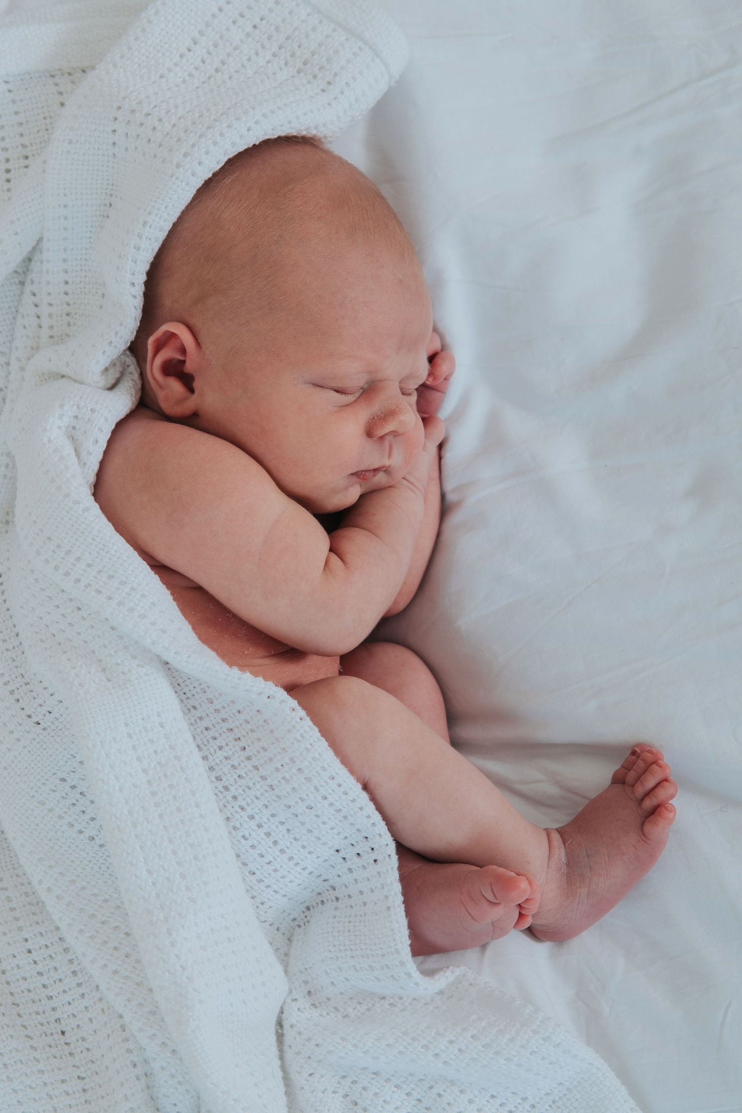 Simple white newborn baby photograph by Devon newborn photographer Melanie Barnfield