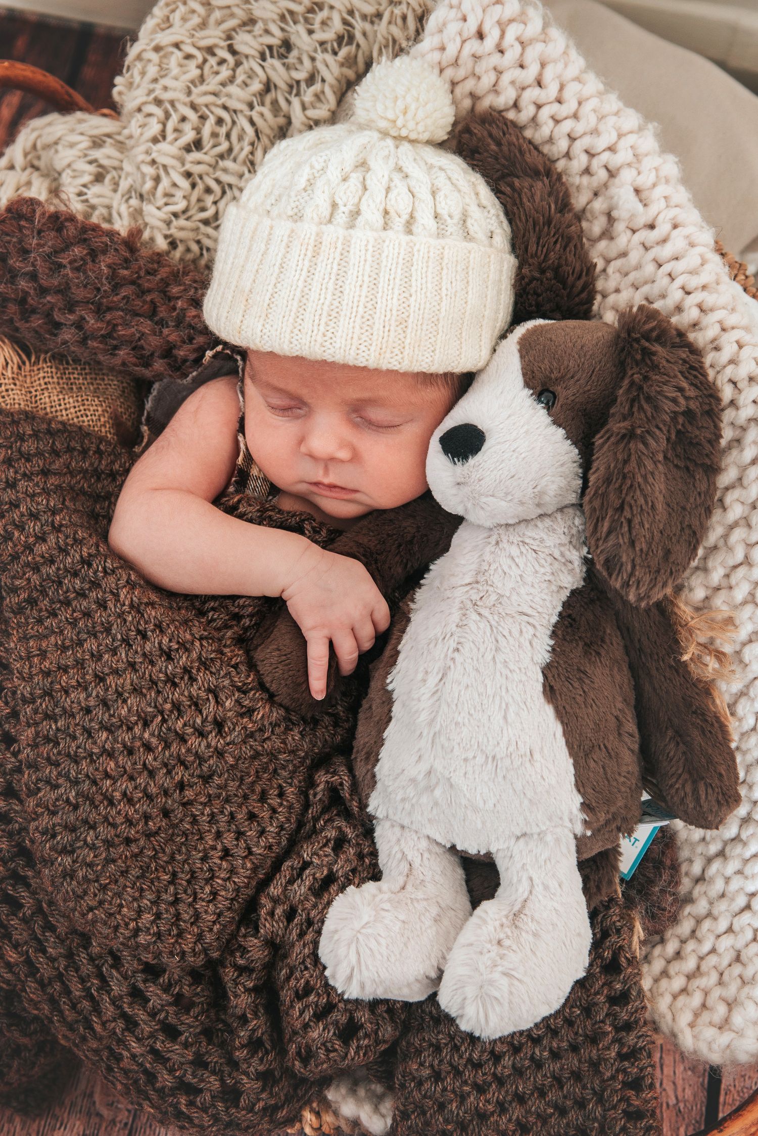 Baby snuggles with dog teddy by devon based photographer Melanie Barnfield