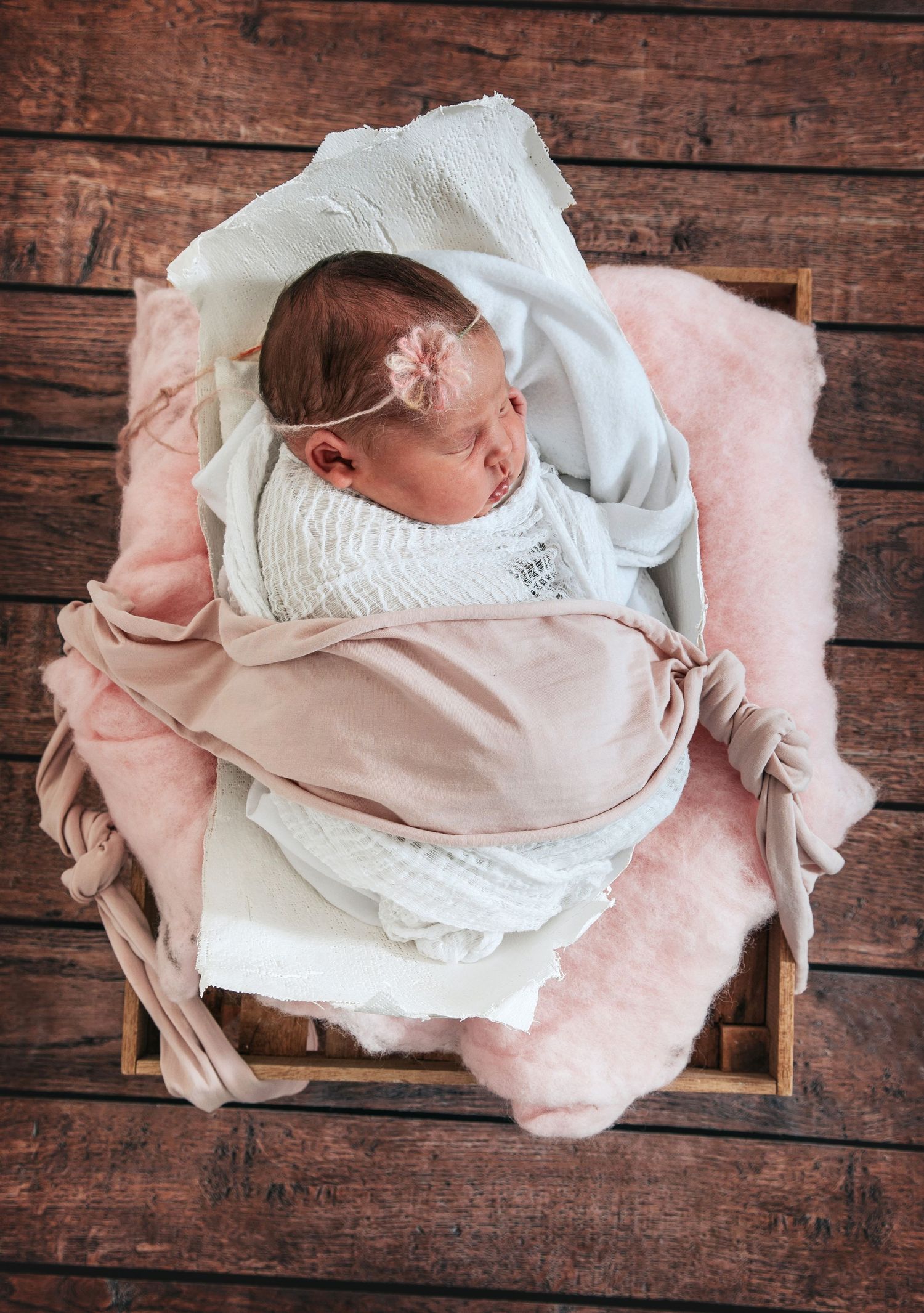 Textured pinks and cute newborn baby snuggled in bump cast by devon based photographer Melanie Barnfield