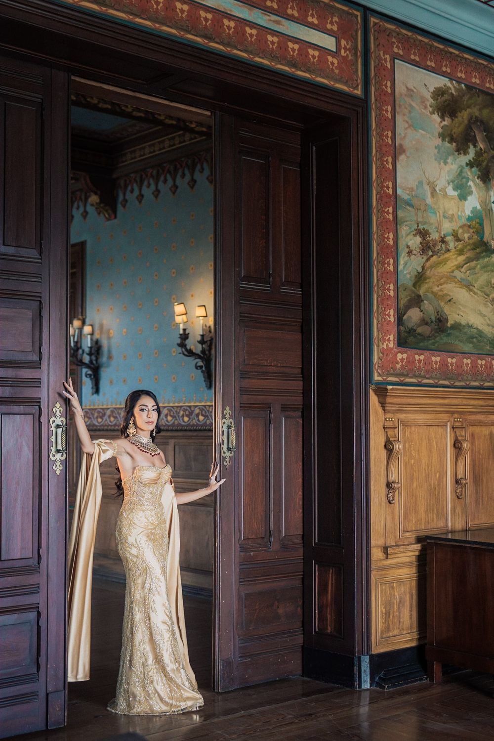Bride in a stunning lehenga at her LGBTQ+ wedding, captured by an Indian destination wedding photographer in Portugal – Forte da Cruz