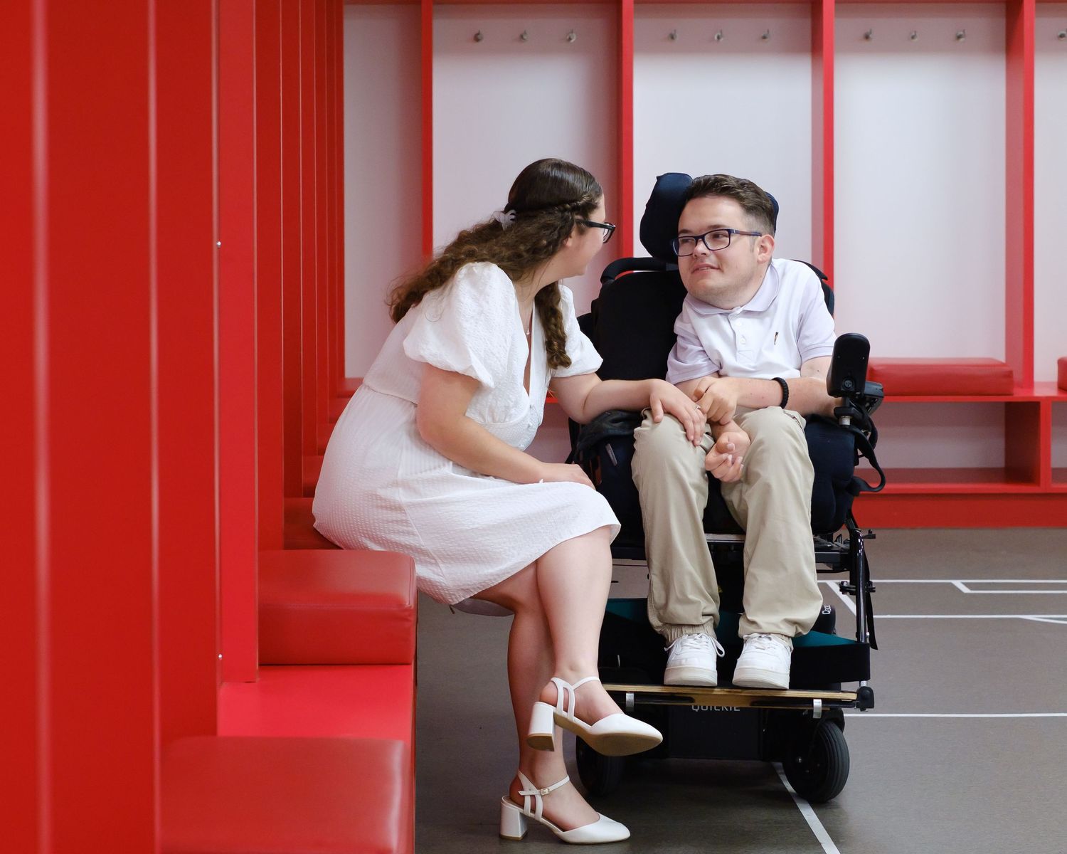 Owen and Lucy in the team dressing room
