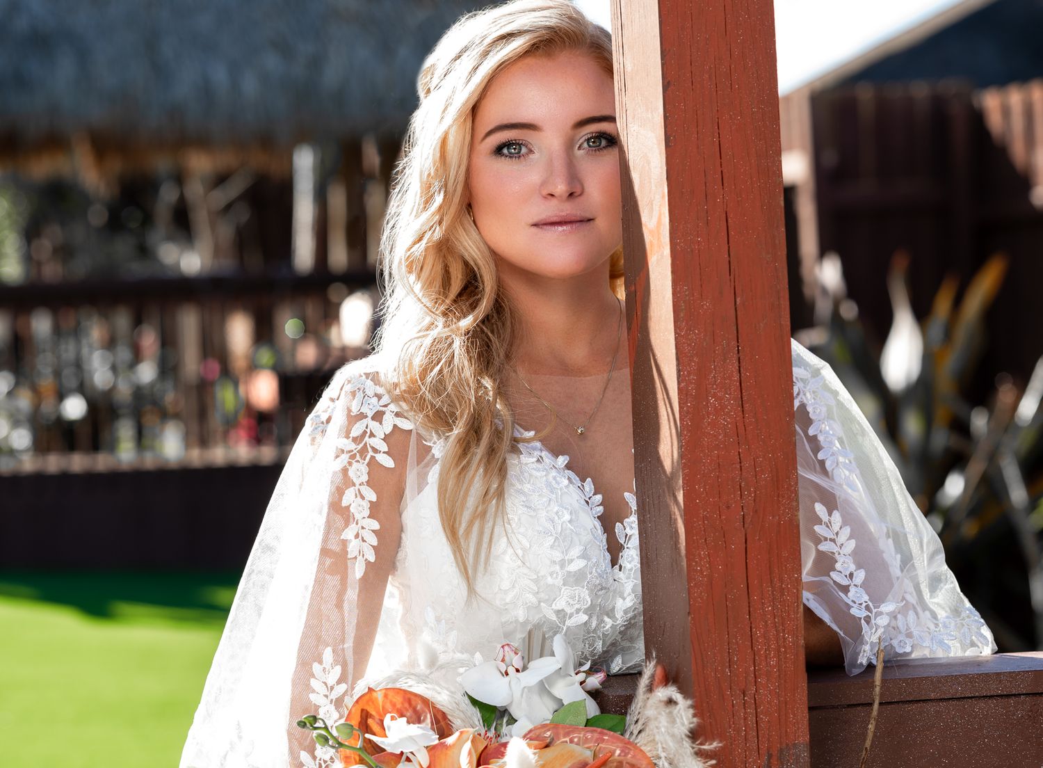Classic wedding portrait at a historic estate in West Palm Beach, expertly taken by local wedding photographers.