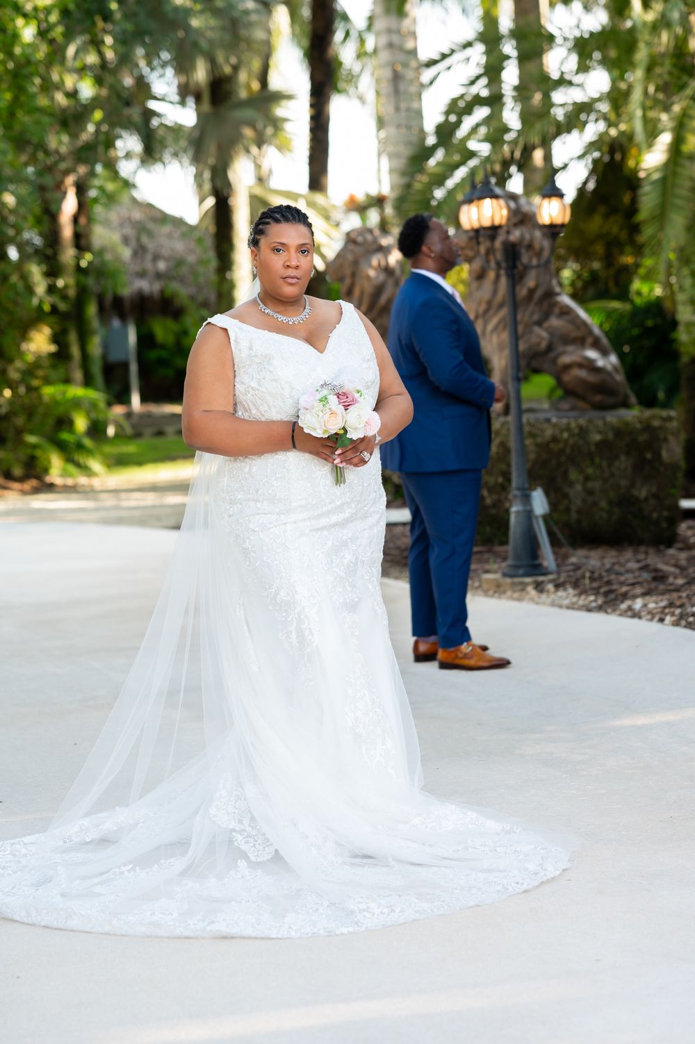 Intimate first look at Secret Gardens Miami by wedding photographers in Florida.