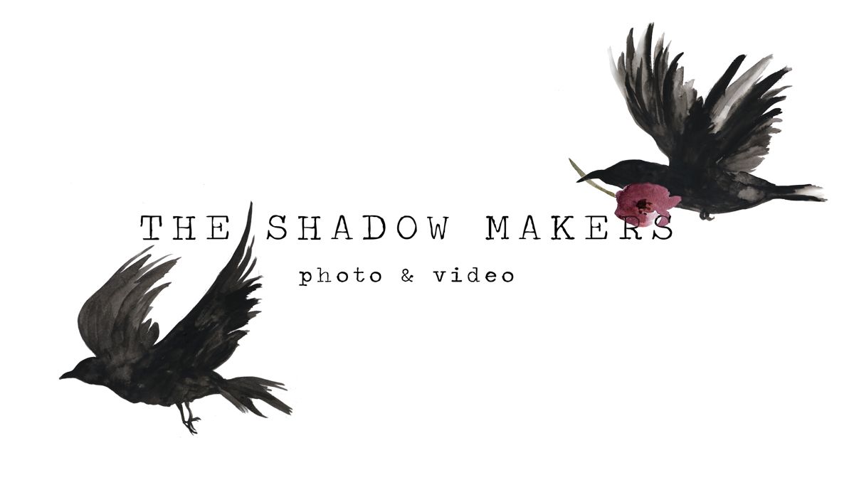 Logo design for 'The Shadow Makers' photography with black ravens in flight.
