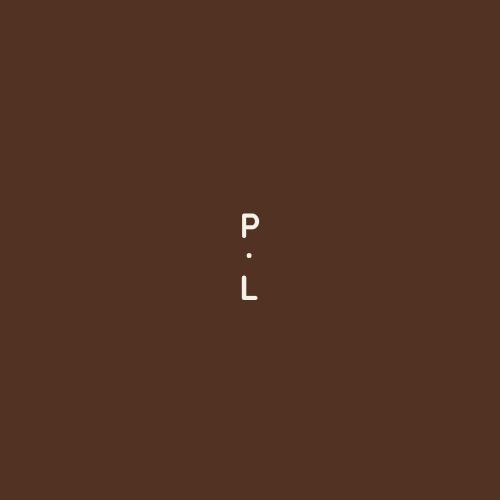 Simple brown background with white P and L letters arranged vertically in the center.
