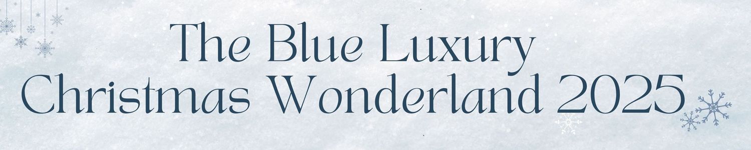 Title text 'The Blue Luxury Christmas Wonderland 2025' on a gray background with snowflake.