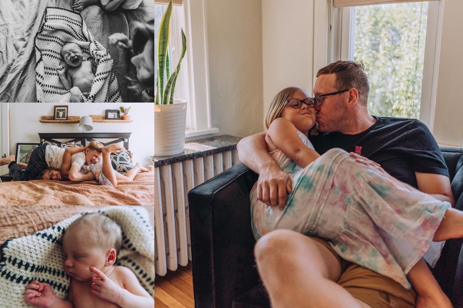collage of four images from an in home newborn session