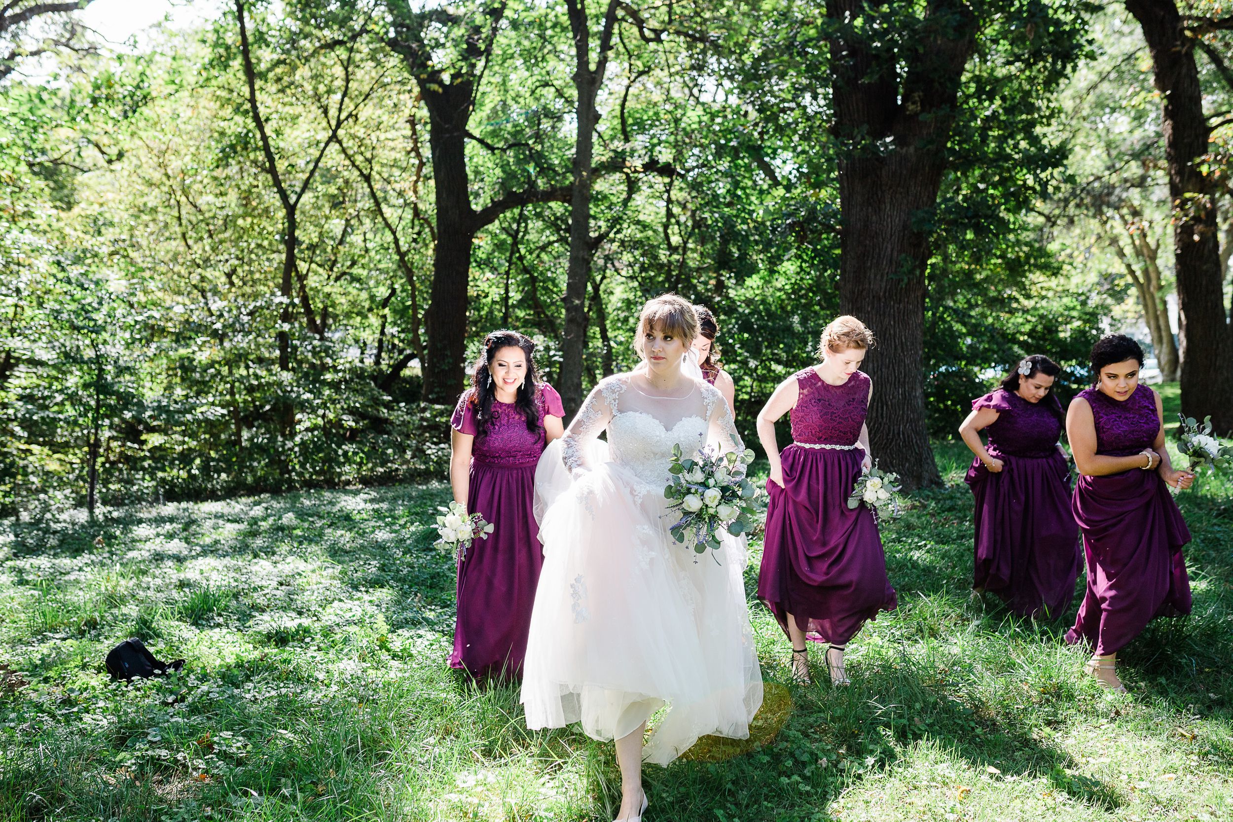 Bride with bridesmaids during autumn wedding by Hudson Valley Photographer