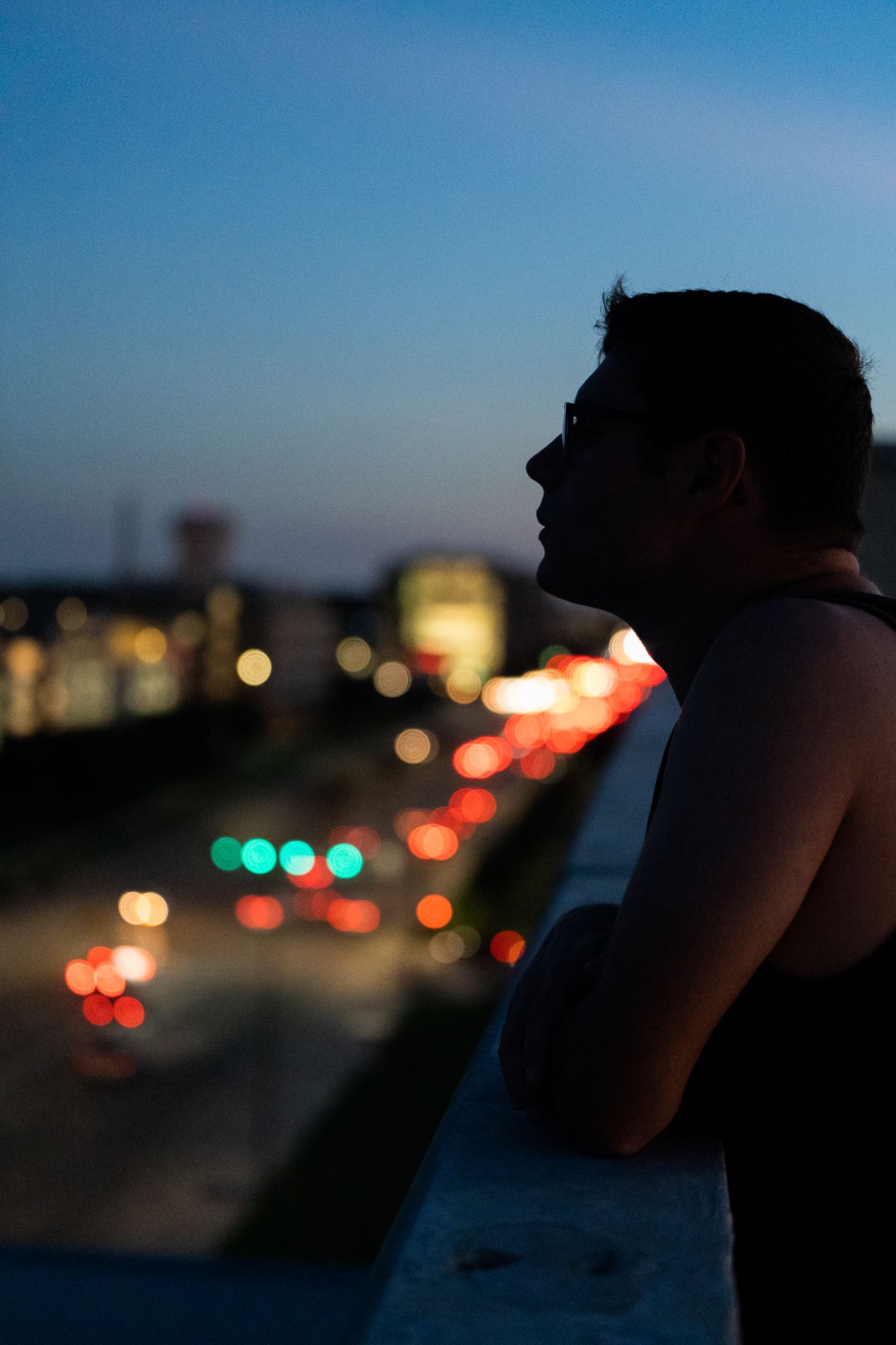 male-night-sunset-College Station-traffic-lights