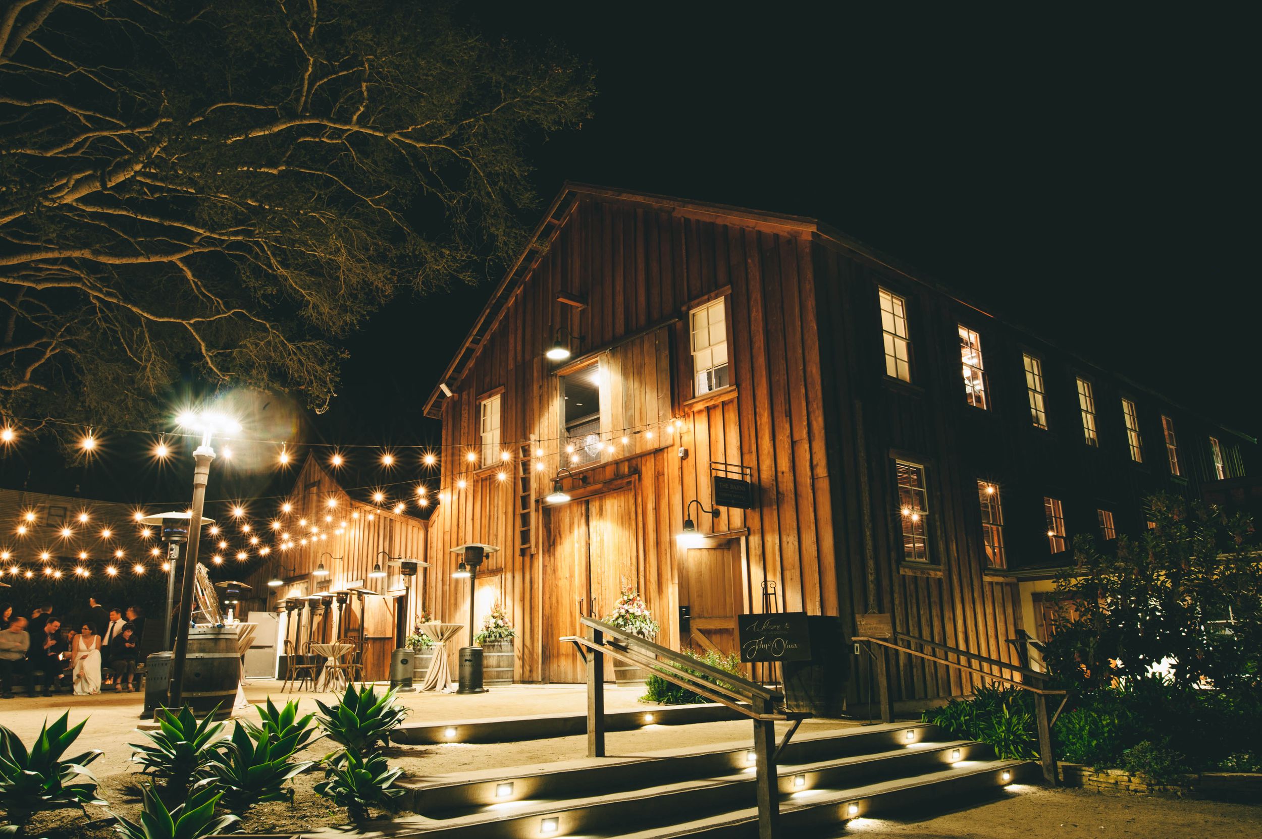 The Barns at cooper molera in Monterey outside at night.