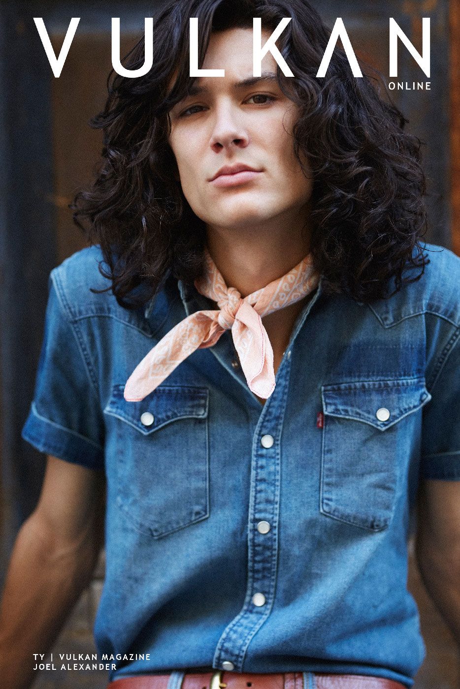 Model Ty Samatowic long dark hair Wilhelmina Models Levi's Denim Editorial Vulkan Magazine in Soho Manhattan.