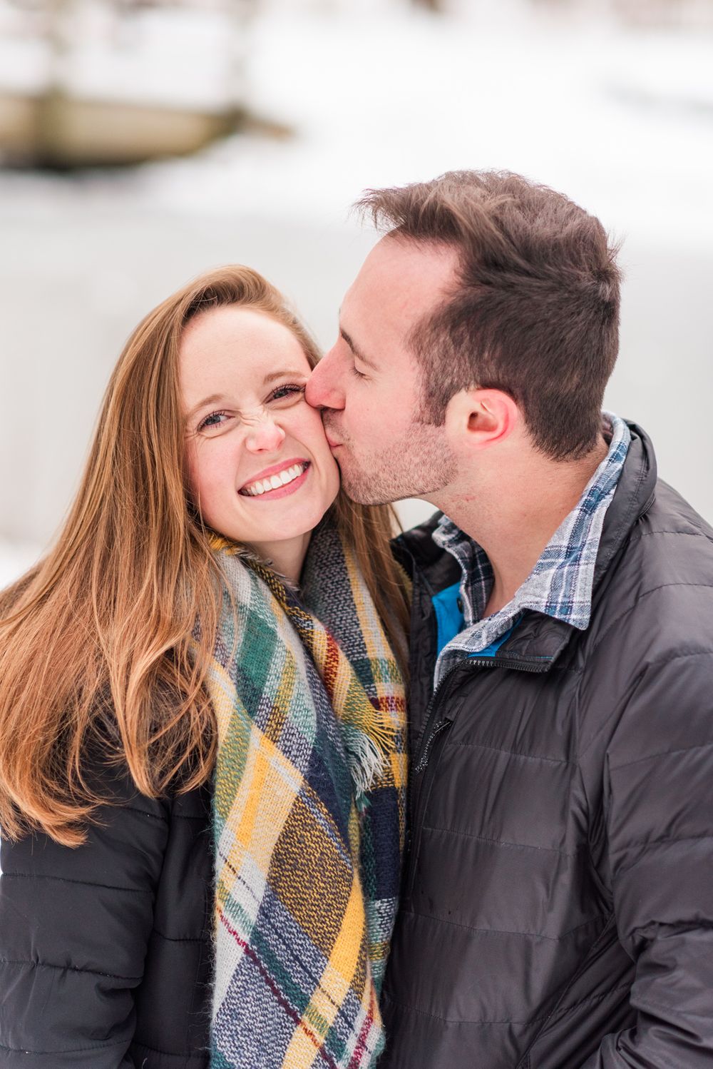 Winter and snow couple engagement in Harrisonburg Virginia