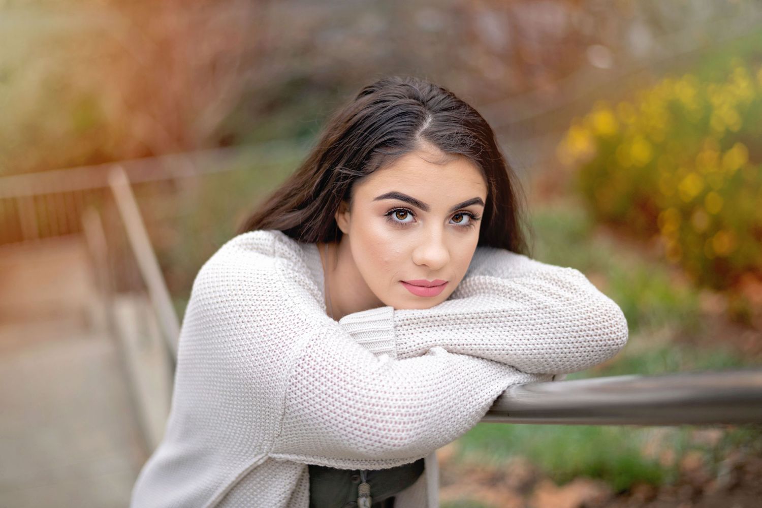 high school senior girl photo at andrews park on the stairs