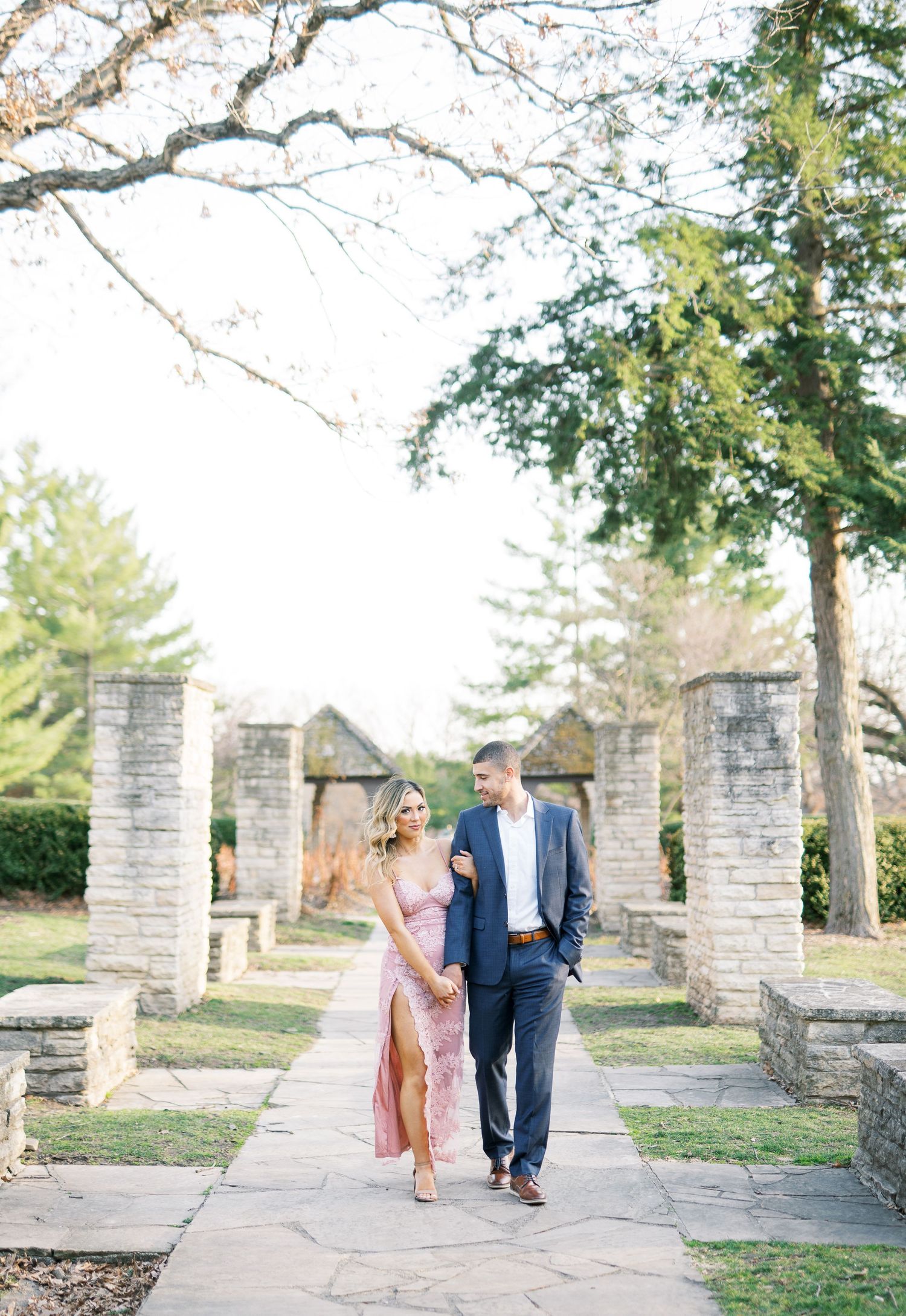 Light and airy film engagement Session at the Rose Gardens and Art Center in Des Moines, Iowa