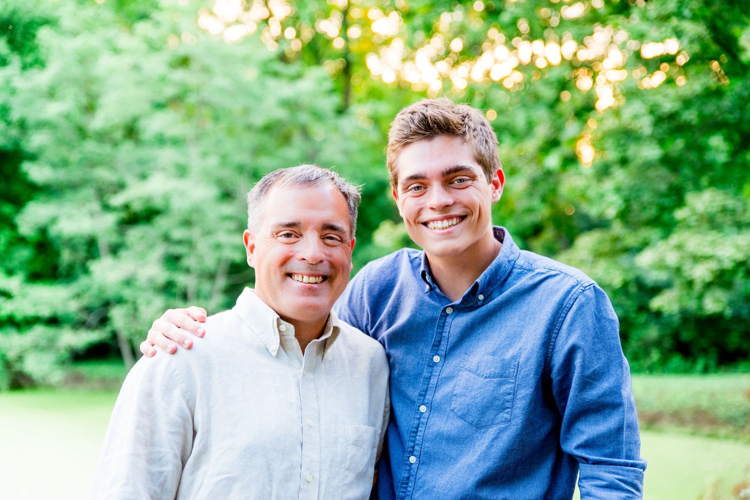 father and son, family photos, outdoors, smiling, summer, Cincinnati OH