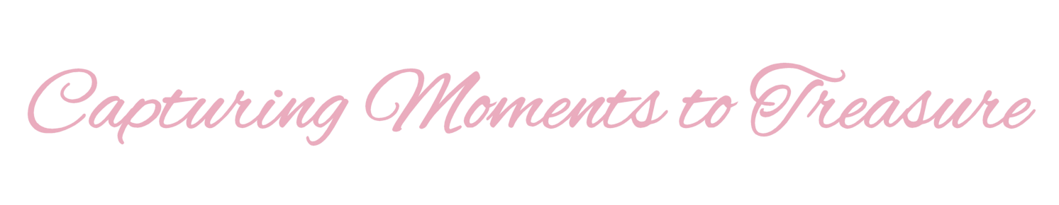 Elegant pink script text reading 'Capturing Moments to Treasure' against white background. Ewa Highland Photography.