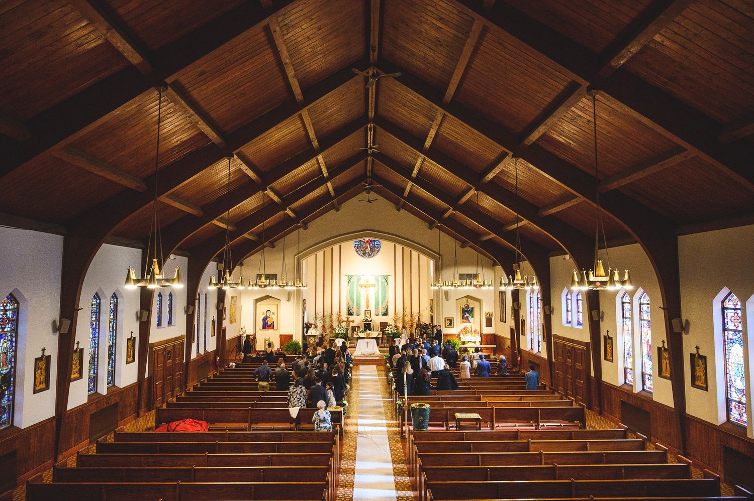 full view of church during wedding ceremony