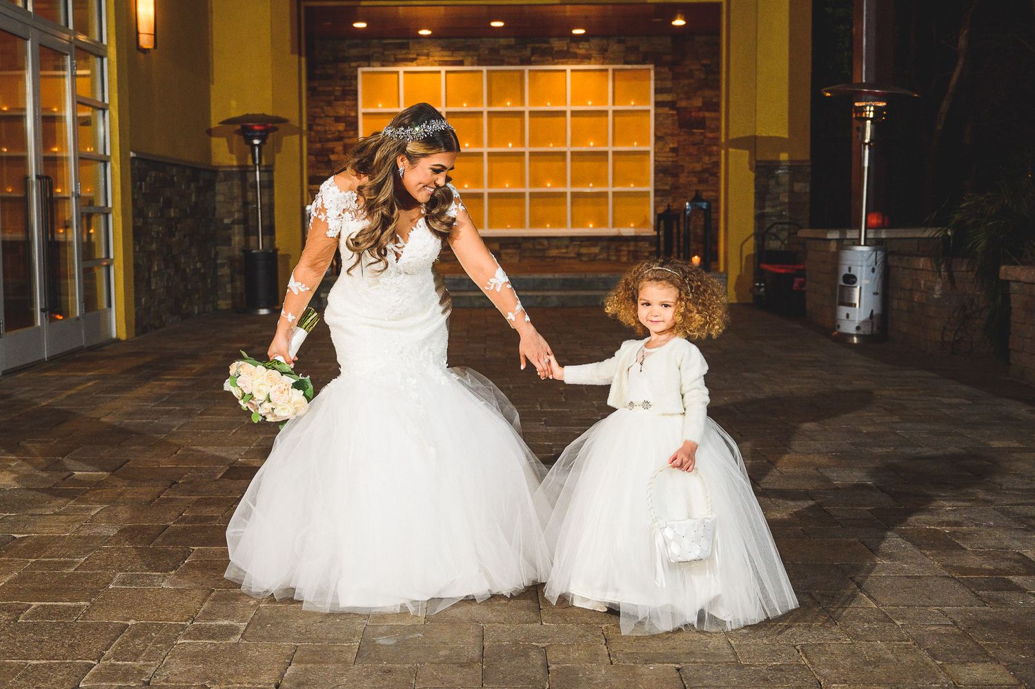 bride and flower girls portrait at stone house
