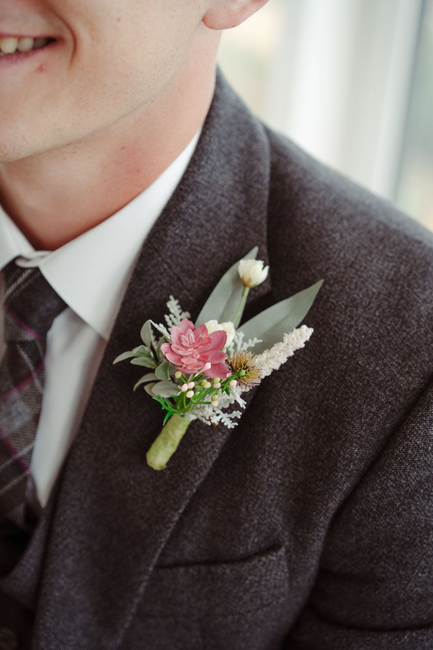 Boutonniere with Scottish Wildflowers to match a Wedding Kilt