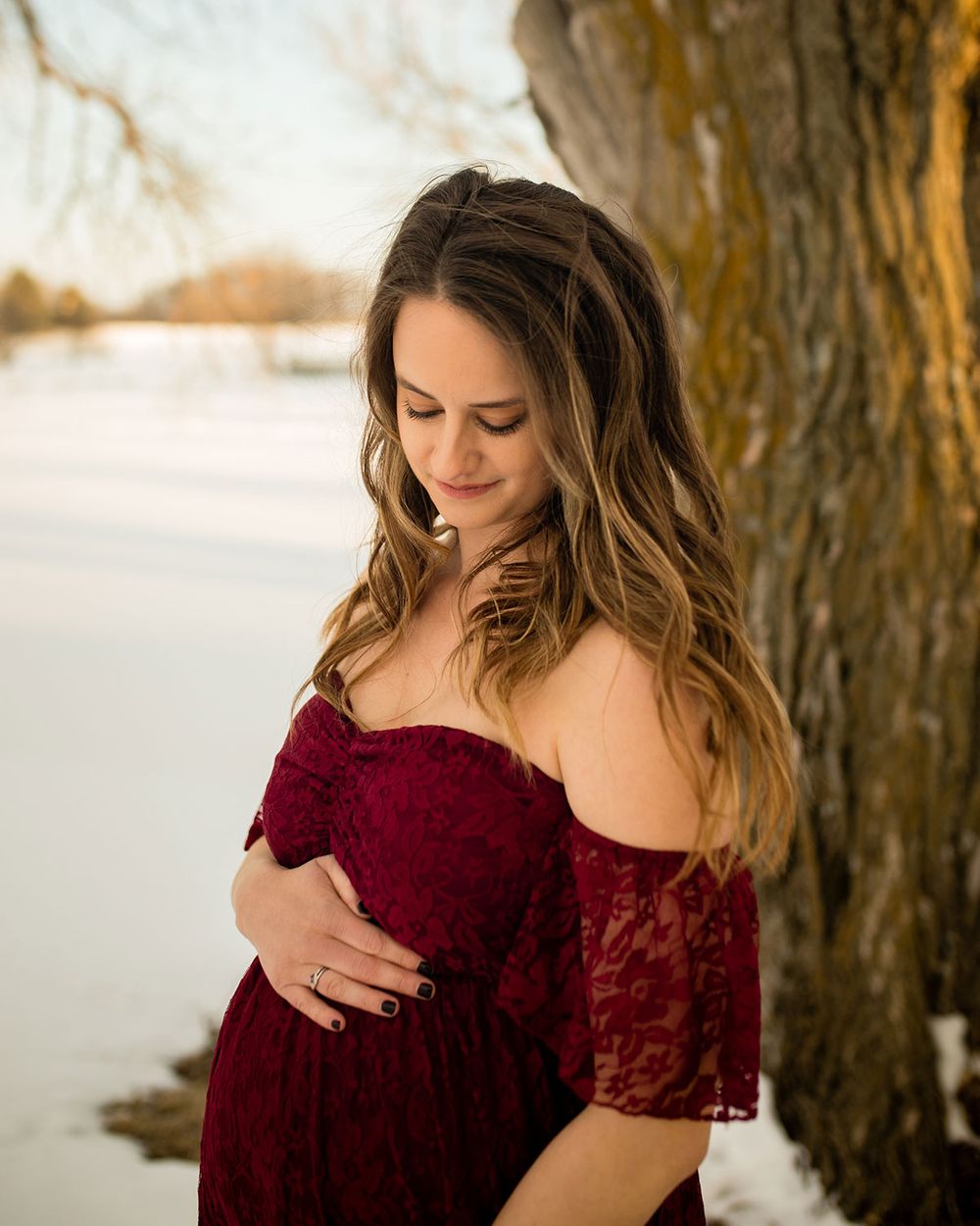 Snowy Winter Maternity Photo Session in Omaha, NE - BrightSide Photography