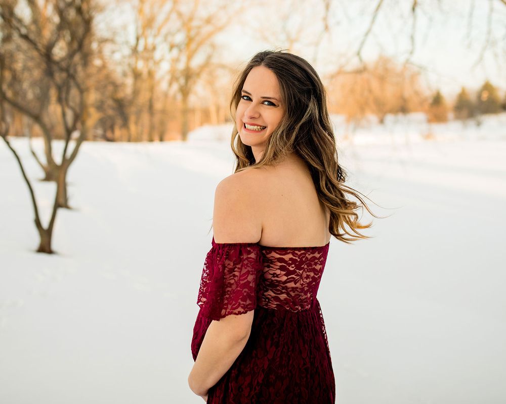 Snowy Winter Maternity Photo Session in Elkhorn, NE - BrightSide Photography