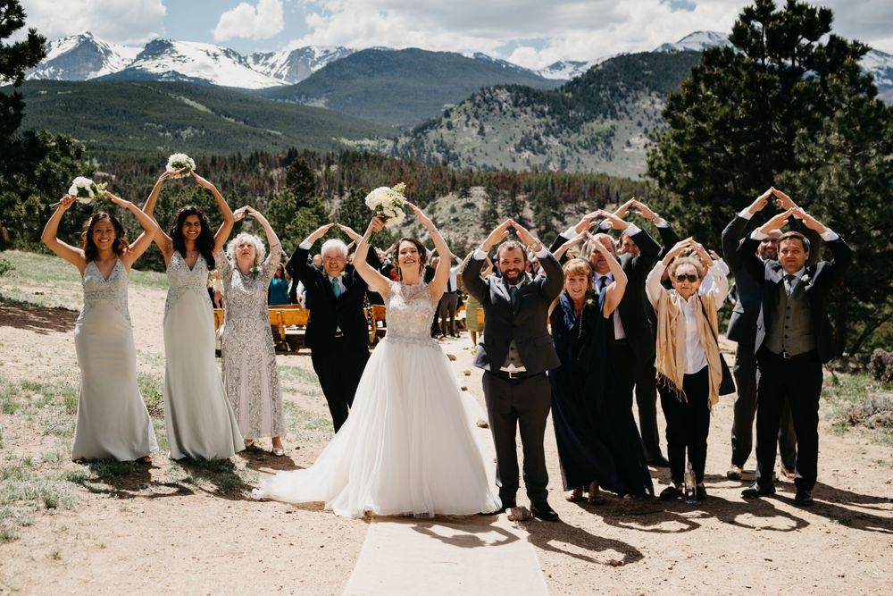 bridal party, grooms party, rmnp, ymca, ceremony, photography, colorado, estes park, forest wedding, classy, timeless