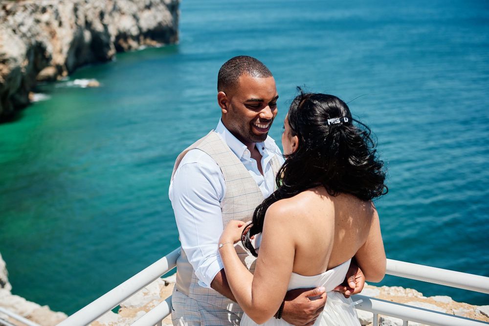 Groom and bride portrait at Europa Point in Gibraltar