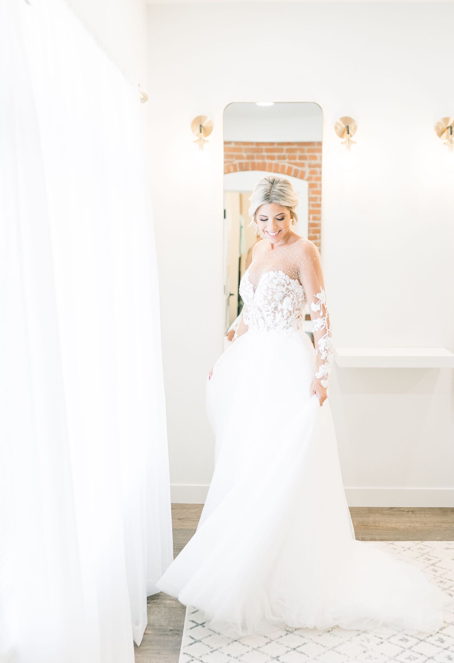 Light and airy 1868 Farmhouse Wedding in Boone, Iowa with Modern Dress gown