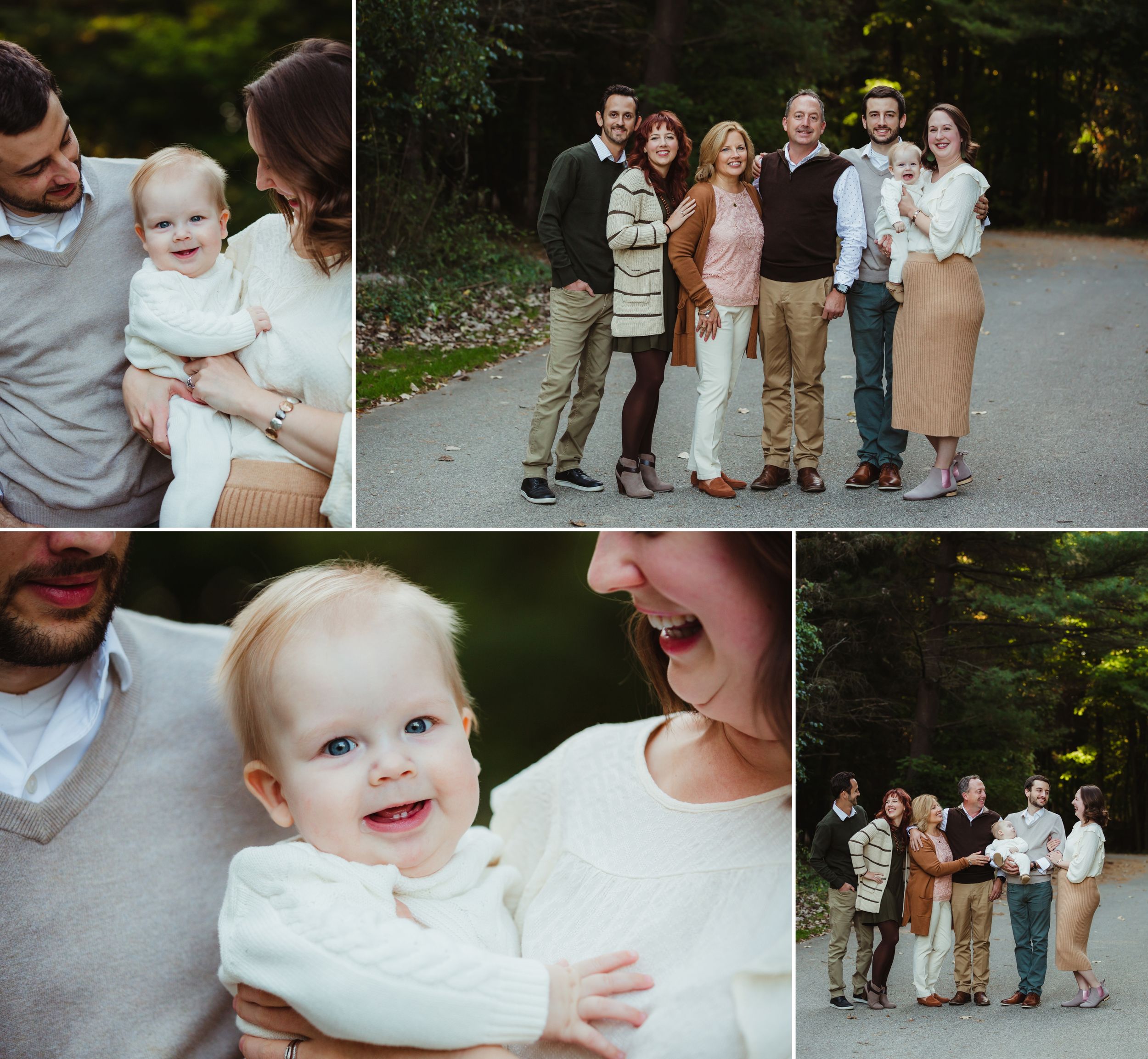 Three generation photos of six adults together with a baby.