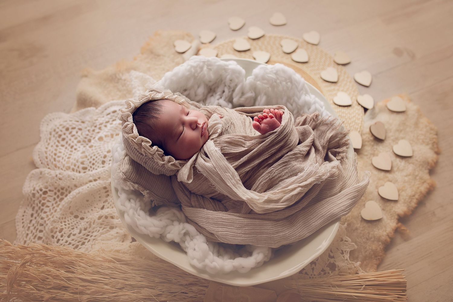 Boho style set up baby girl wrapped newborn organic