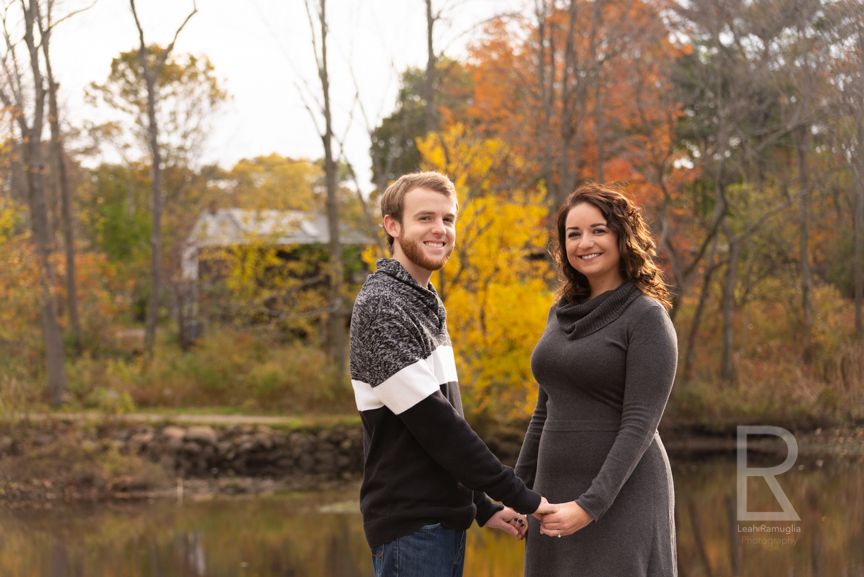 Leah Ramuglia Photography autumn fall foliage engagement portraits at Saugus Iron Works