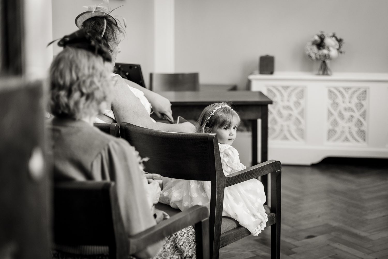 Flower girl waiting in Rossetti Room for bride and Groom, Chelsea London