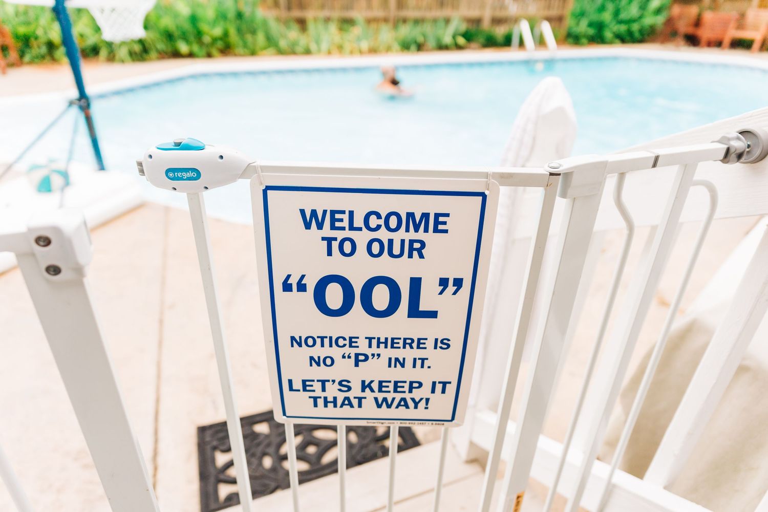 Funny pool sign in Charlotte, NC backyard