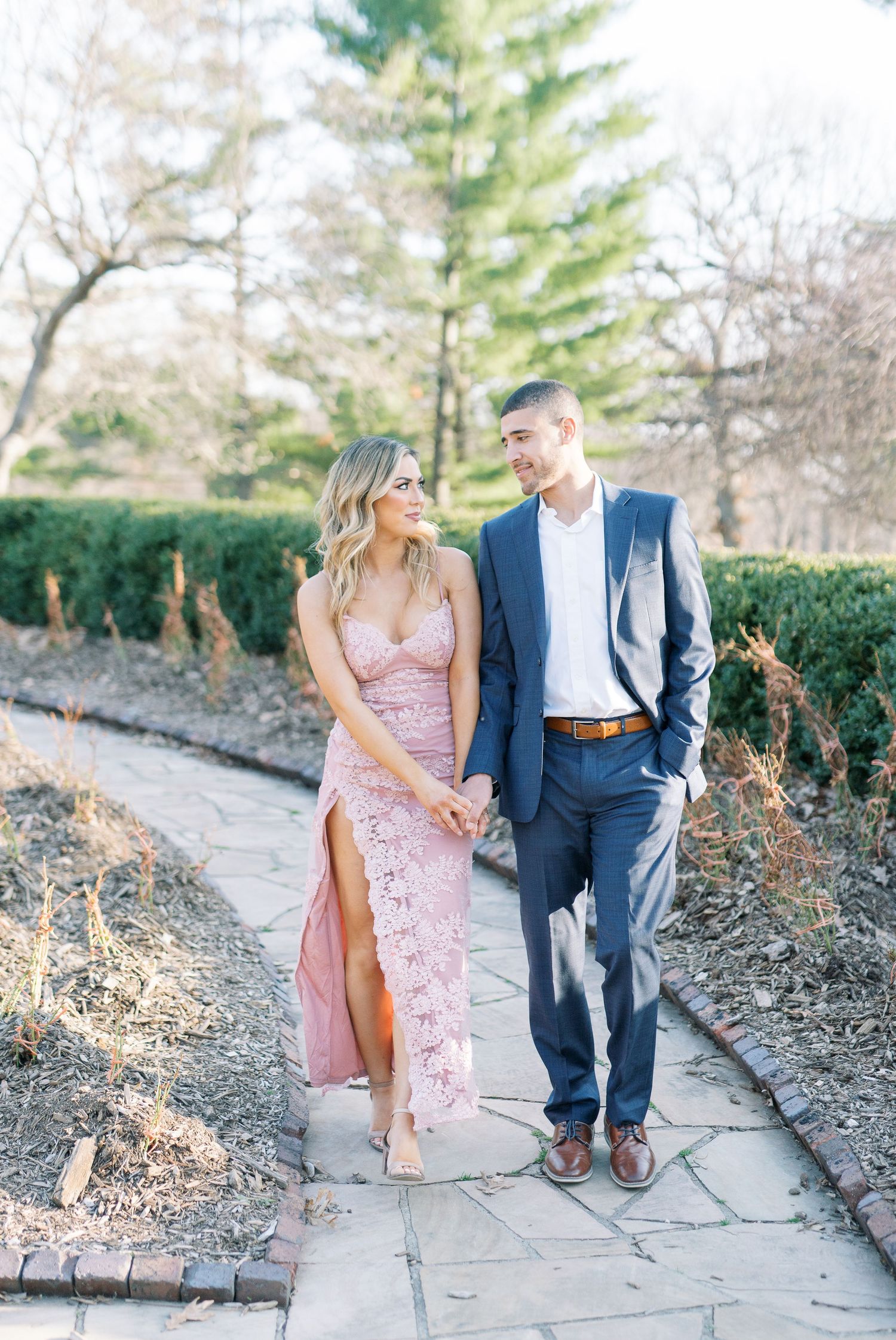 Light and airy film engagement Session at the Rose Gardens and Art Center in Des Moines, Iowa