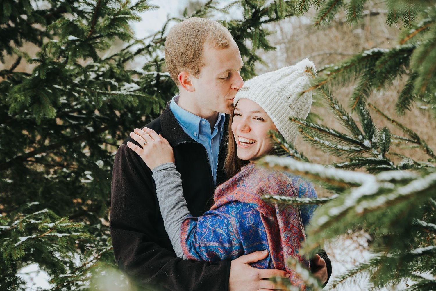 engaged couple picture at lime hollow in cortland ny