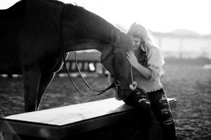 horse and rider bond connection black and white photography senior portraits