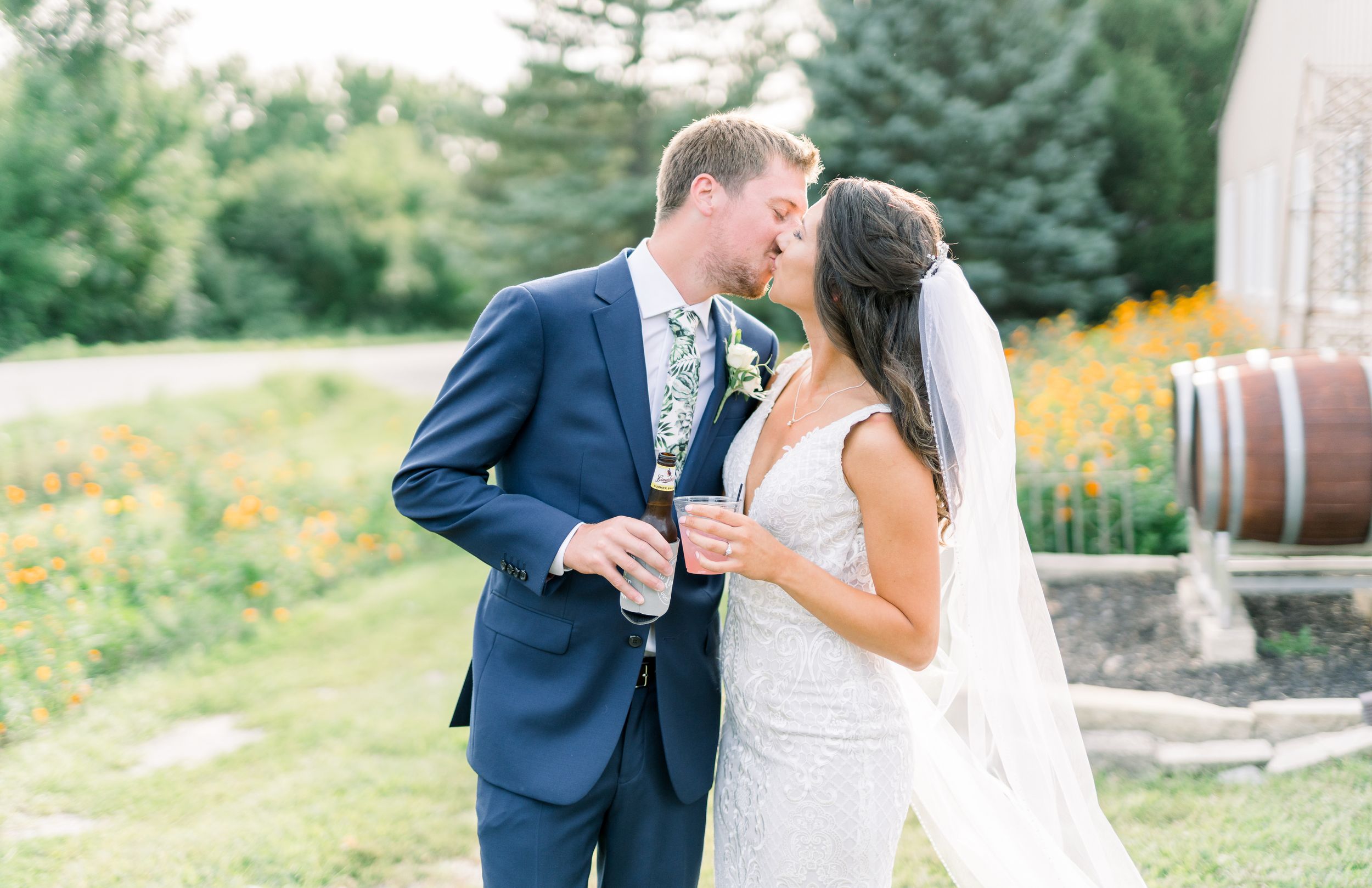 Vineyard photos with white willow events at Prairie Moon Winery wedding in Ames, Iowa