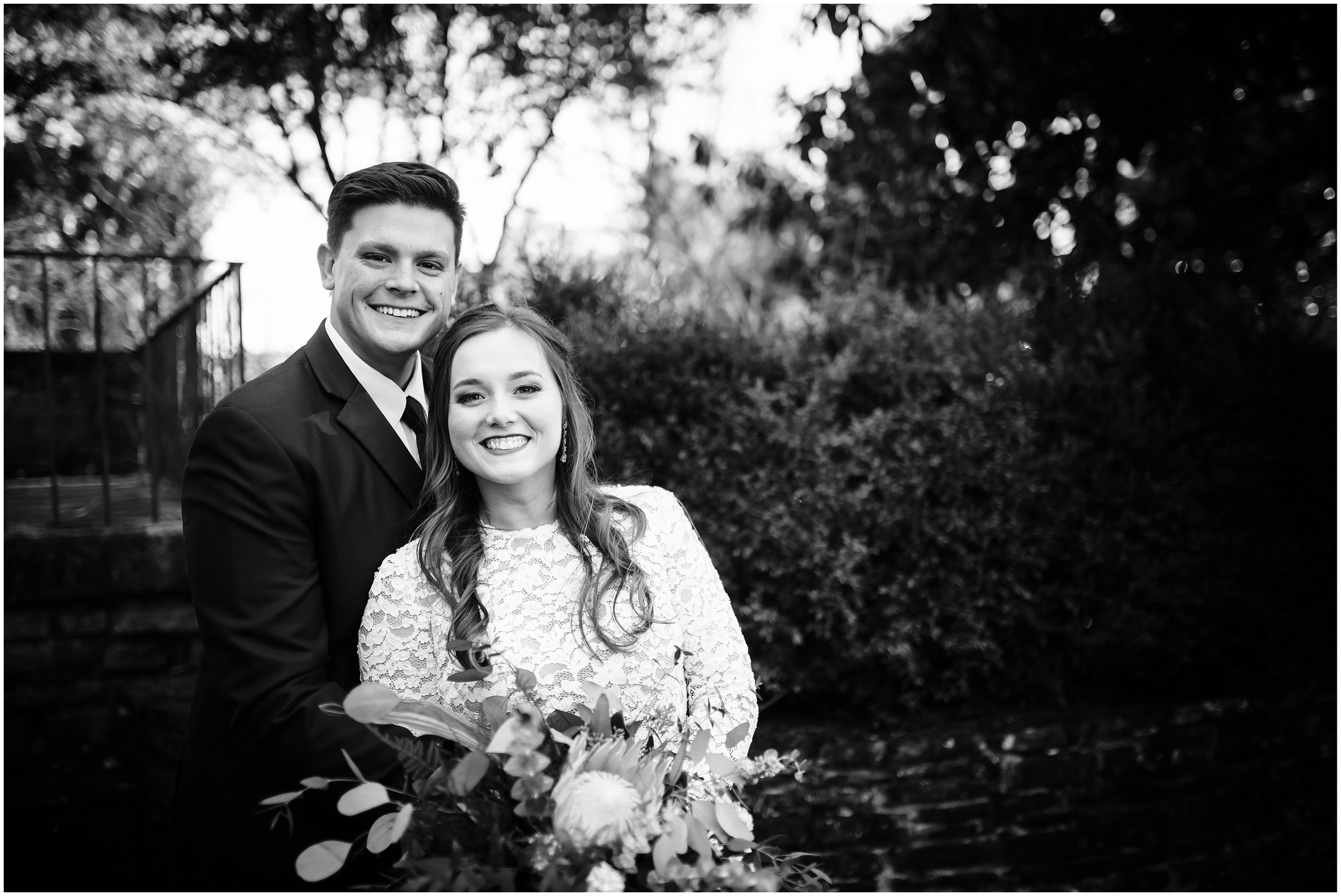 black and white bride and groom portraits