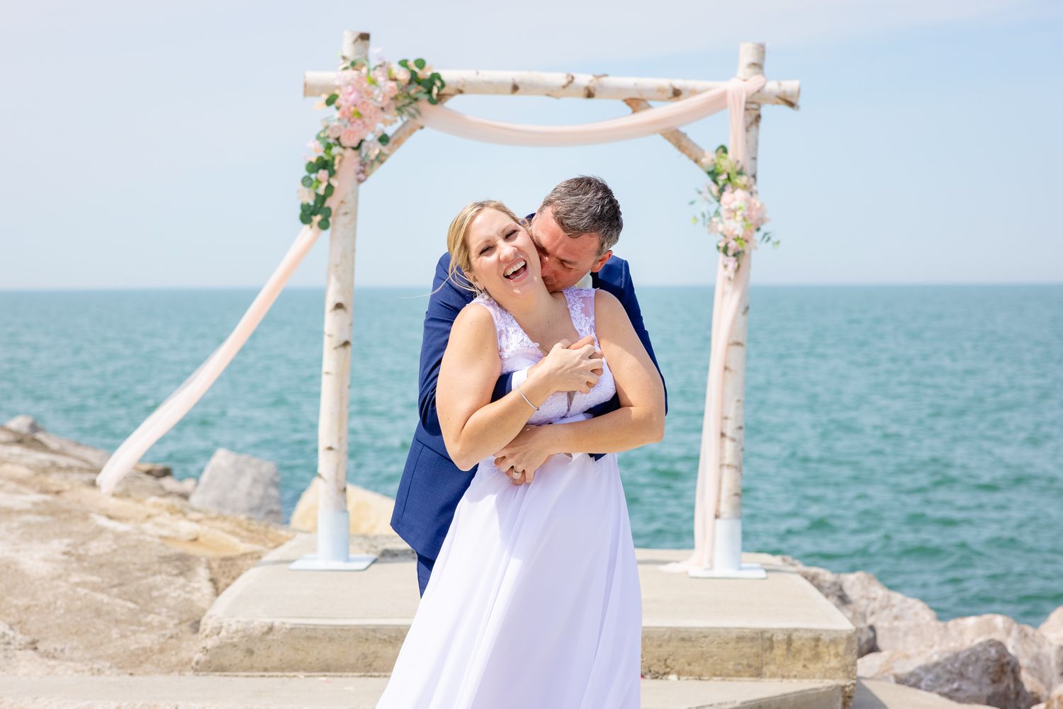 Fun, Candid Wedding Photo During Wedding in Huron, Ohio