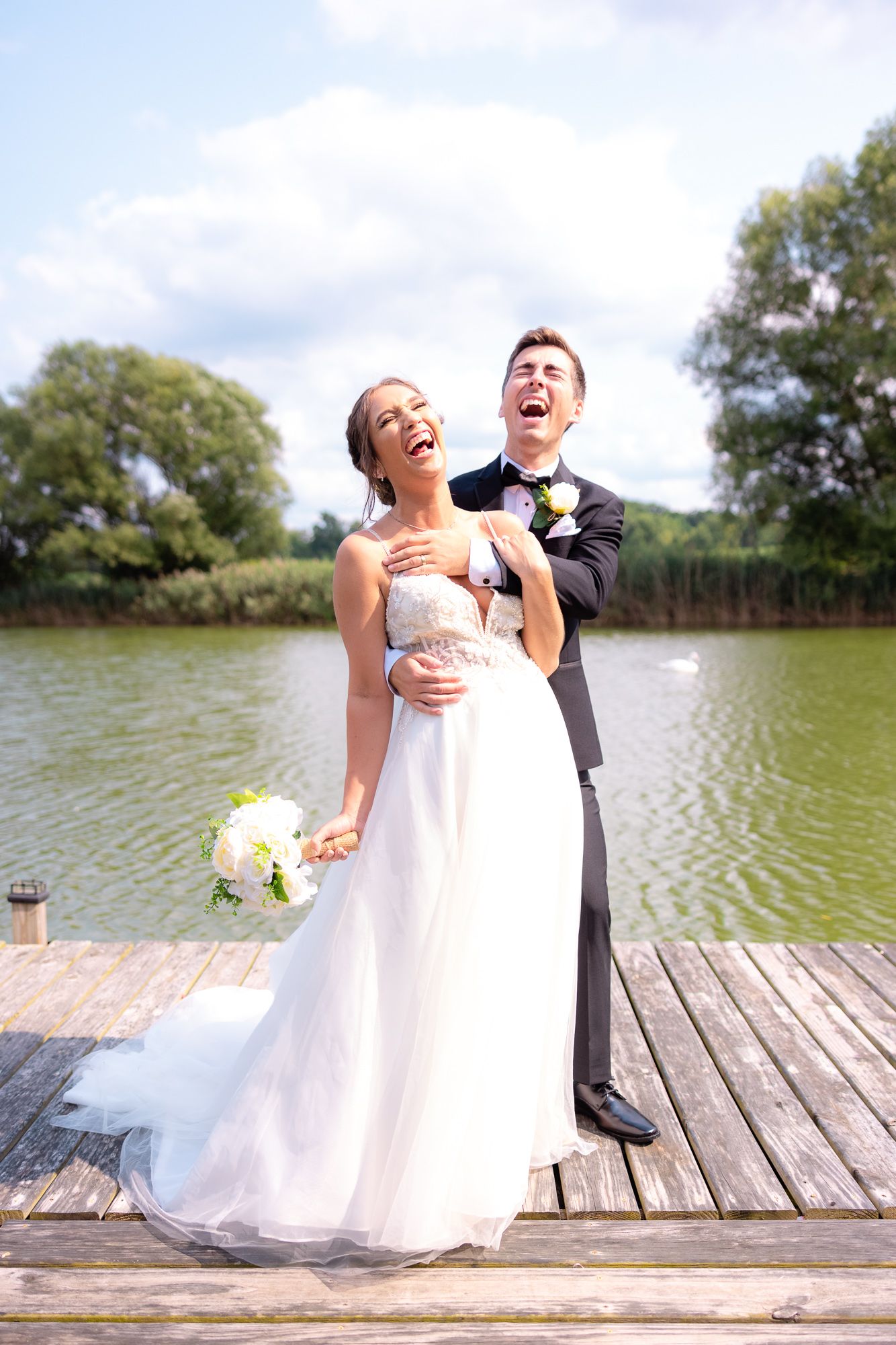 Wedding Photography of Couple Laughing During Wedding at White Birch Barn in Medina, Ohio