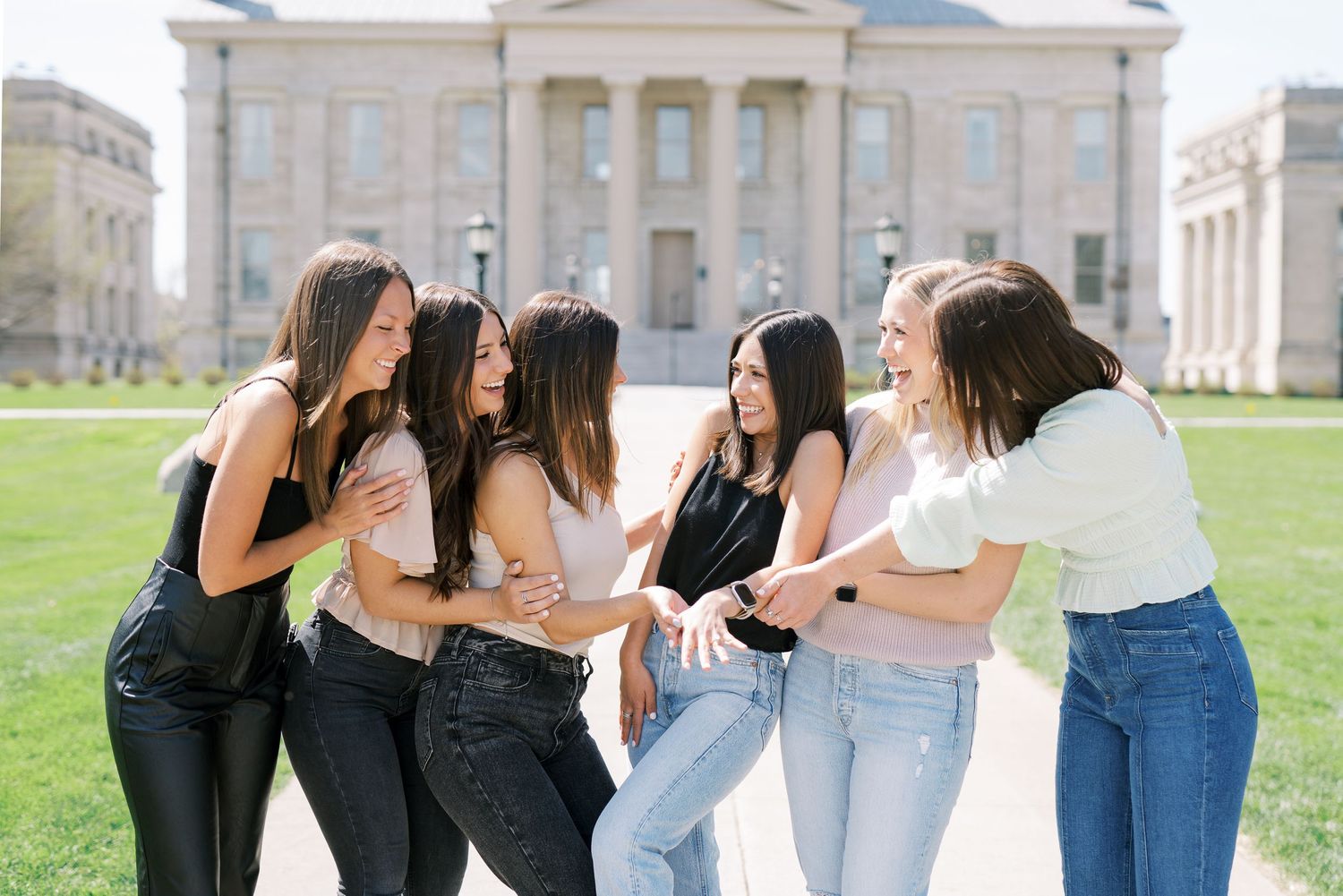 Iowa City, Iowa proposal in downtown Iowa City at the pentacrest with sorority sisters