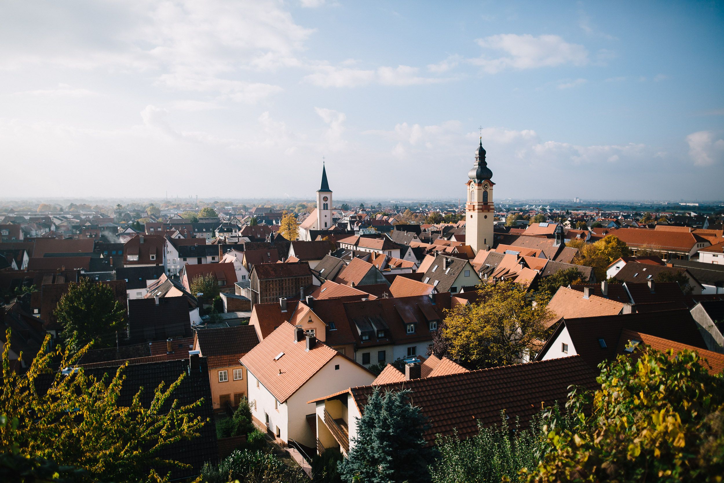 Blick auf die Schriesheimer Innenstadt mit Kirche