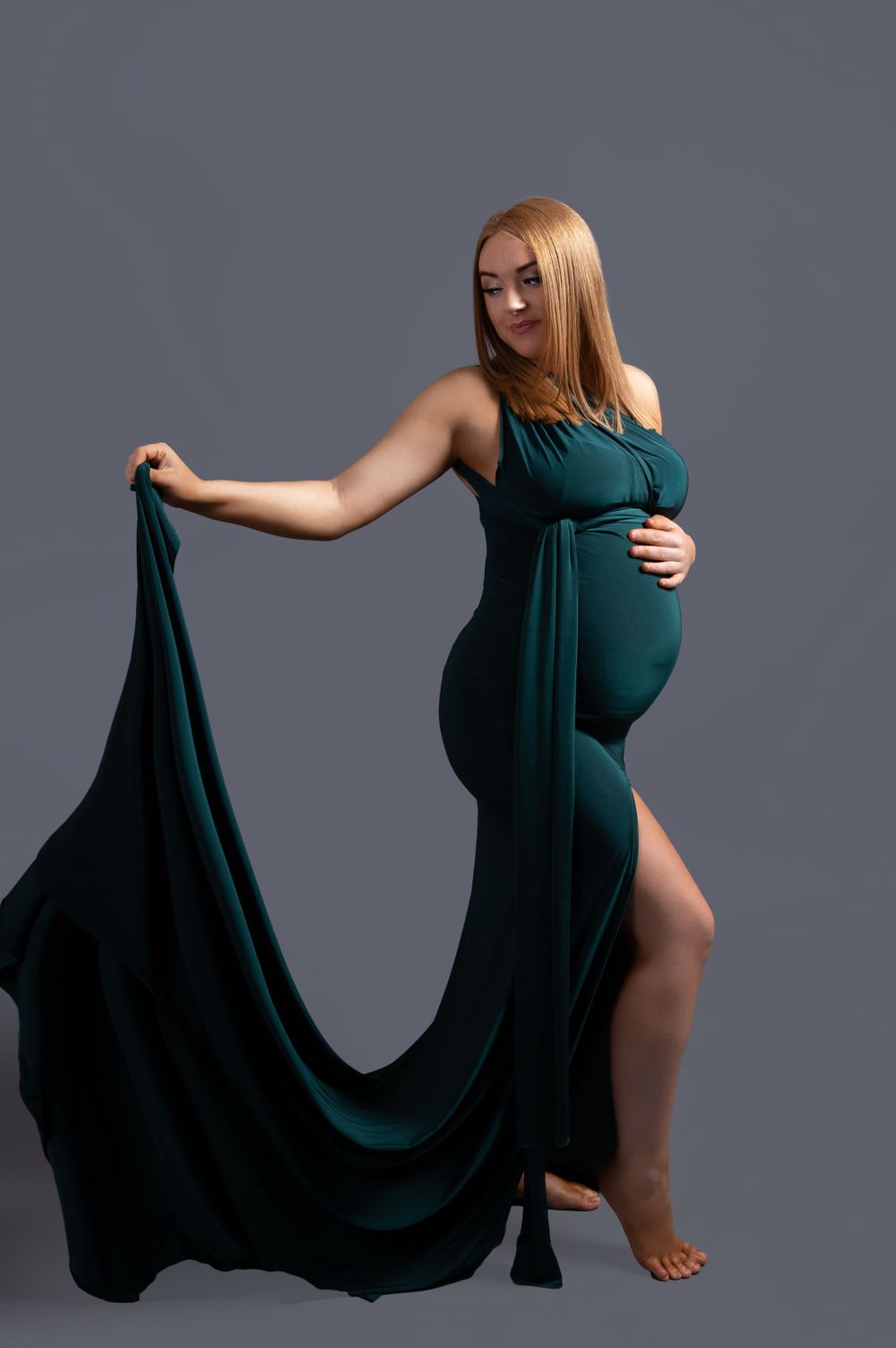 pregnant lady in green gown