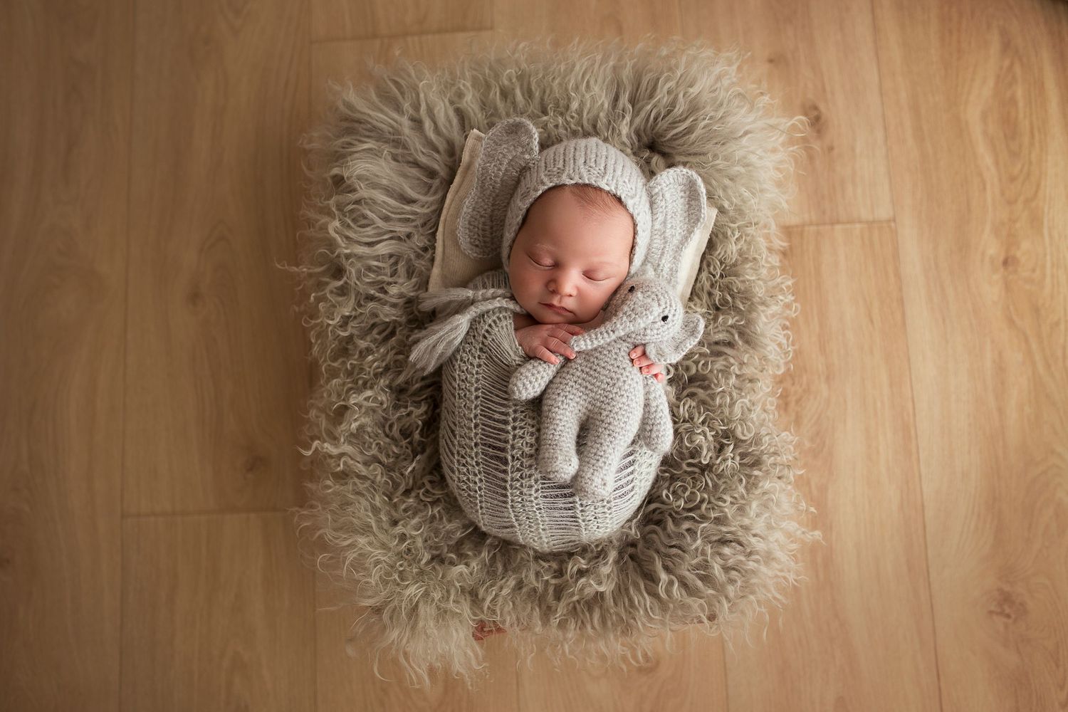 baby boy dressed as an elephant knit blanket