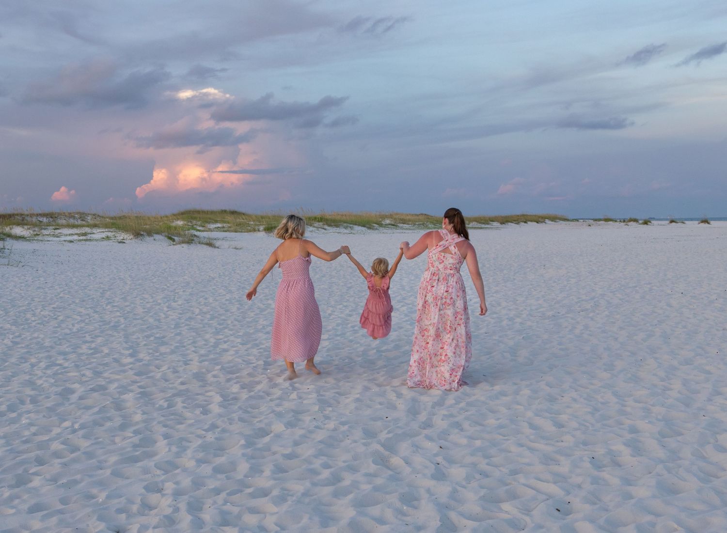 Family portraits Perdido Key, Florida photographer, Pensacola Family Photography, Extended Family Photography, girls in pink at sunset