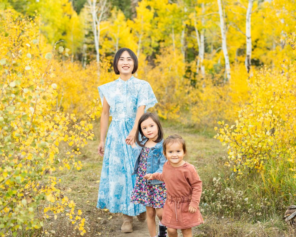 kids leading their mom through nature at a spot at the Alpine Loop.