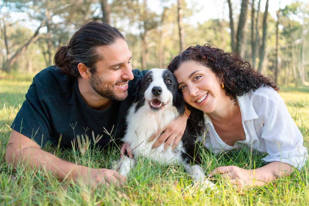 couple and their dog during a photoshoot in cattai