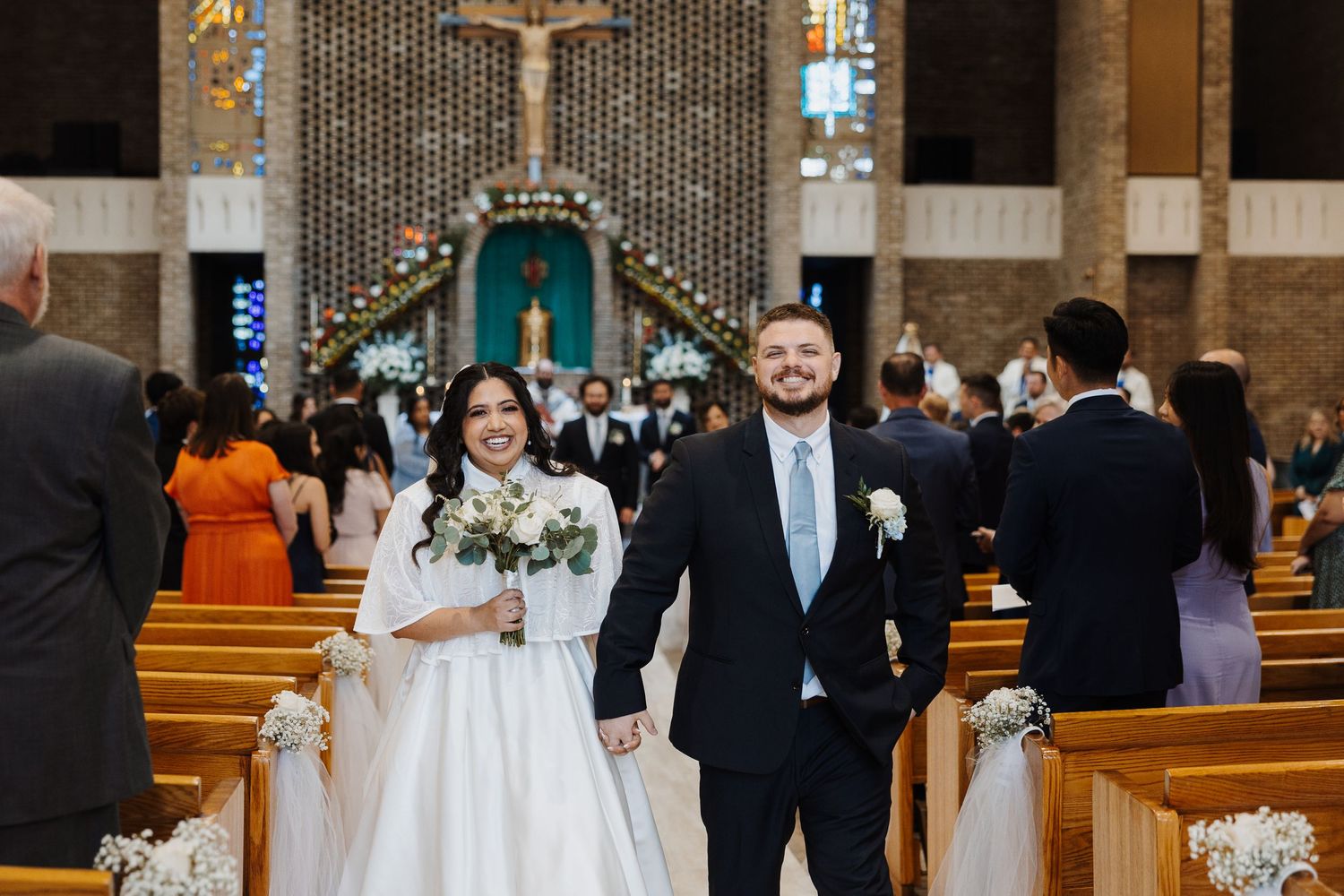 Catholic wedding mass exit photo